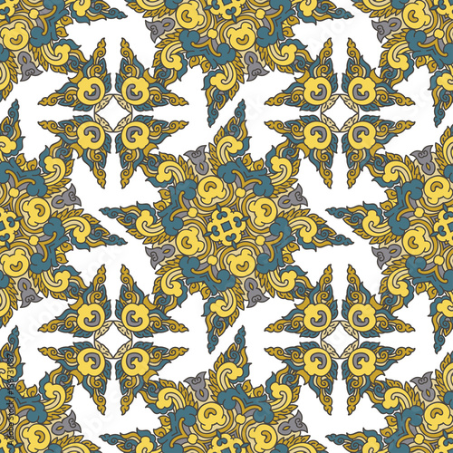 Vector abstract seamless patchwork pattern. Arabic tile texture with geometric and floral ornaments. Decorative elements for textile, book covers, print, gift wrap. Vintage boho style.