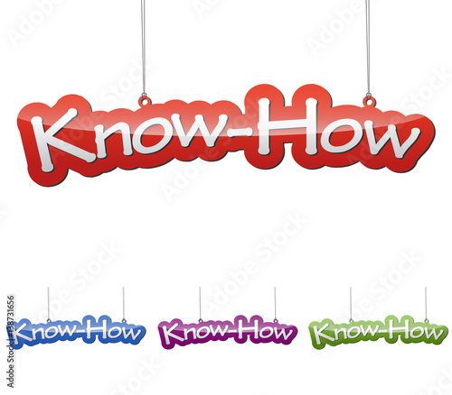 Set vector illustrations isolated tag banner know how in four color variant red, blue, purple and green. This element is wel adapted for web design.