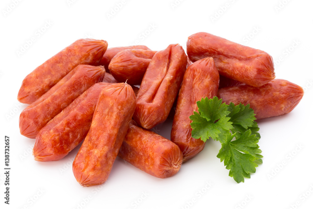 Peperoni or salami, parsley sausage. Isolated on white background. Peperoni or salami, parsley sausage. Isolated on white background.
