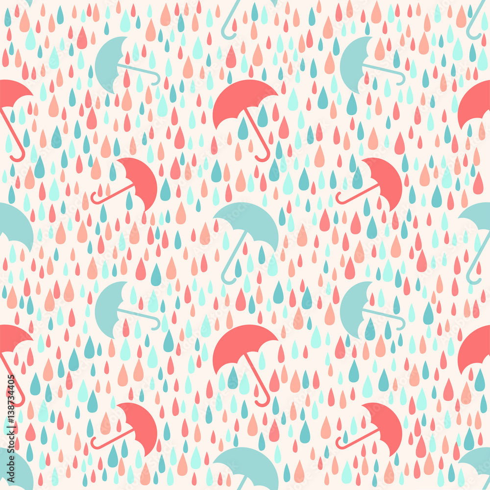 seamless colorful weather rainy day with umbrella pattern background