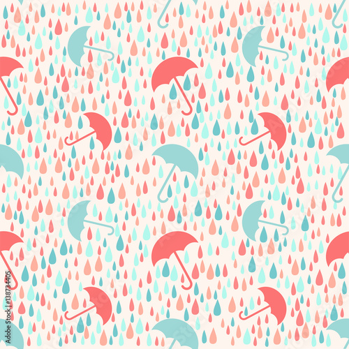 seamless colorful weather rainy day with umbrella pattern background