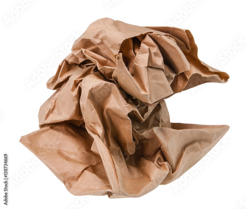 Brown paper crumpled into a ball.