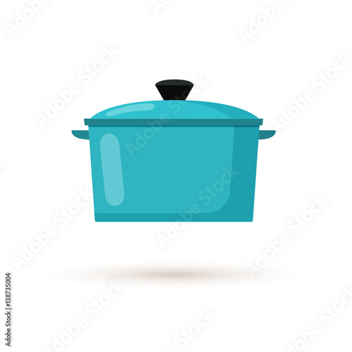 Kitchen pot isolated on white background. Cartoon saucepan, subject of to cooking. Flat style vector illustration.