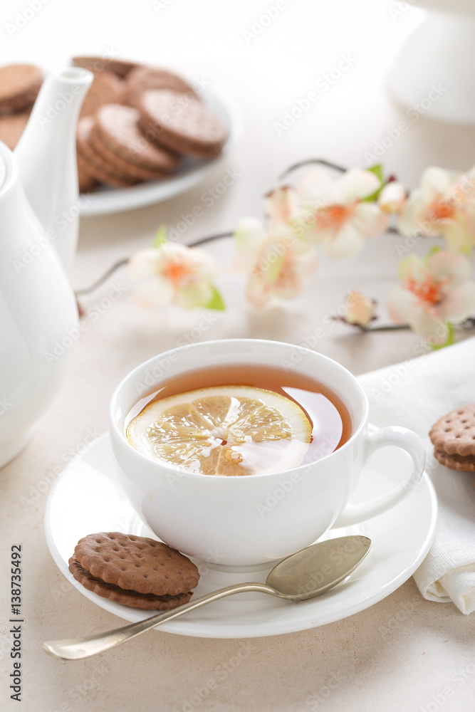 Cup of lemon tea on white background Cup of lemon tea on white background