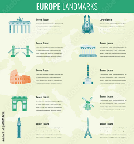 Europe landmarks Infographics set. Travel and Tourism concept. Vector