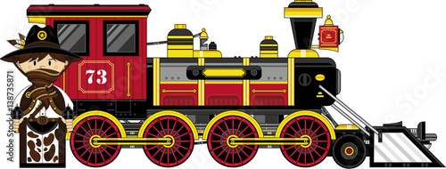 Cute Cowboy and Wild West Train