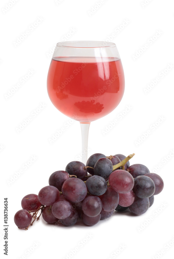 Bottle glass of wine and grapes on white background Bottle glass of wine and grapes on white background