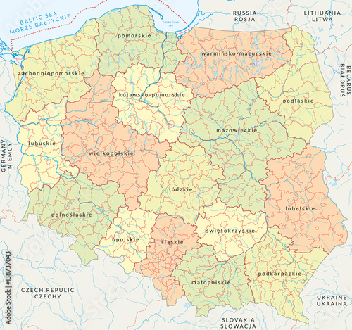 Obraz Wektorowa mapa podziału administracyjnego Polski vol.4