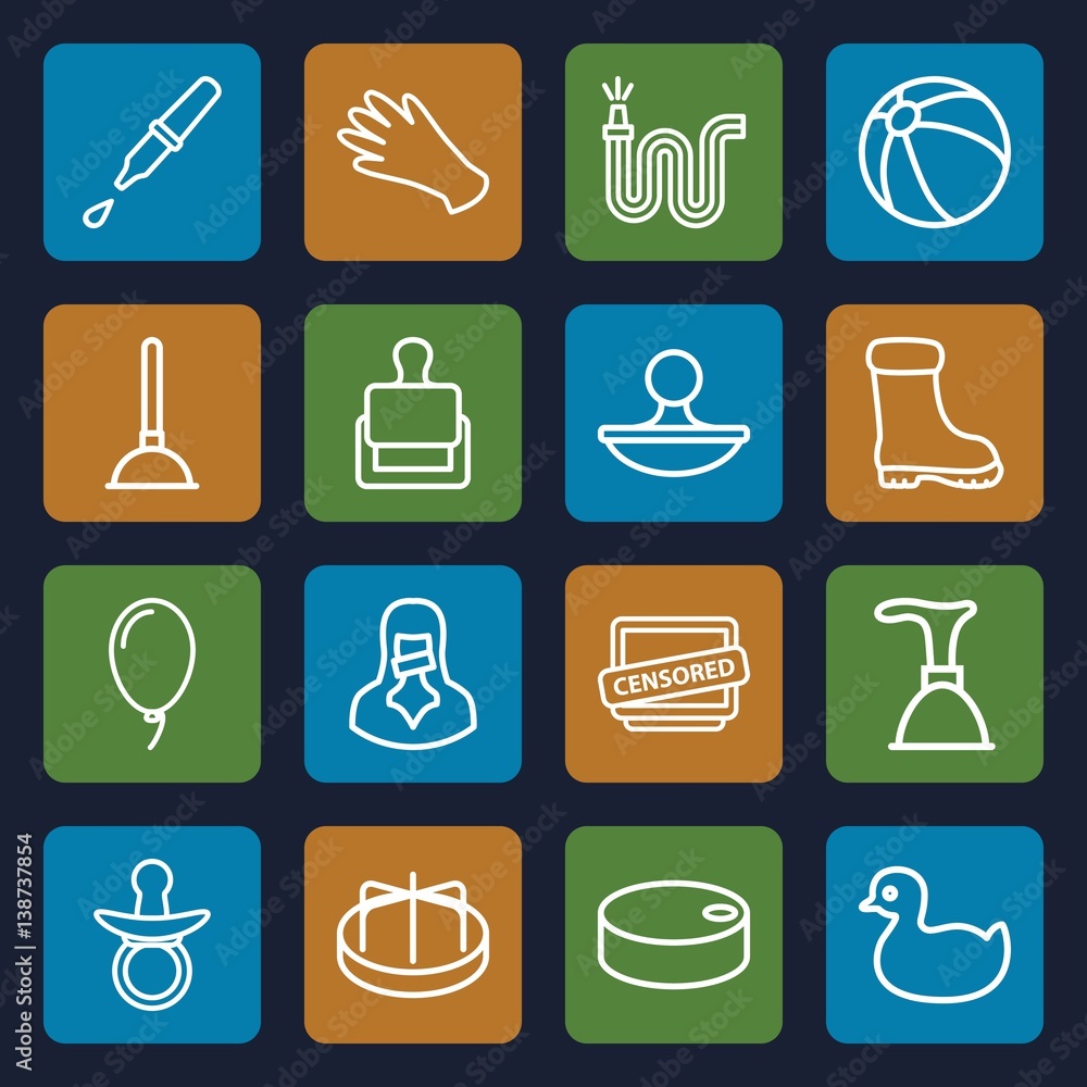 Set of 16 rubber outline icons Set of 16 rubber outline icons