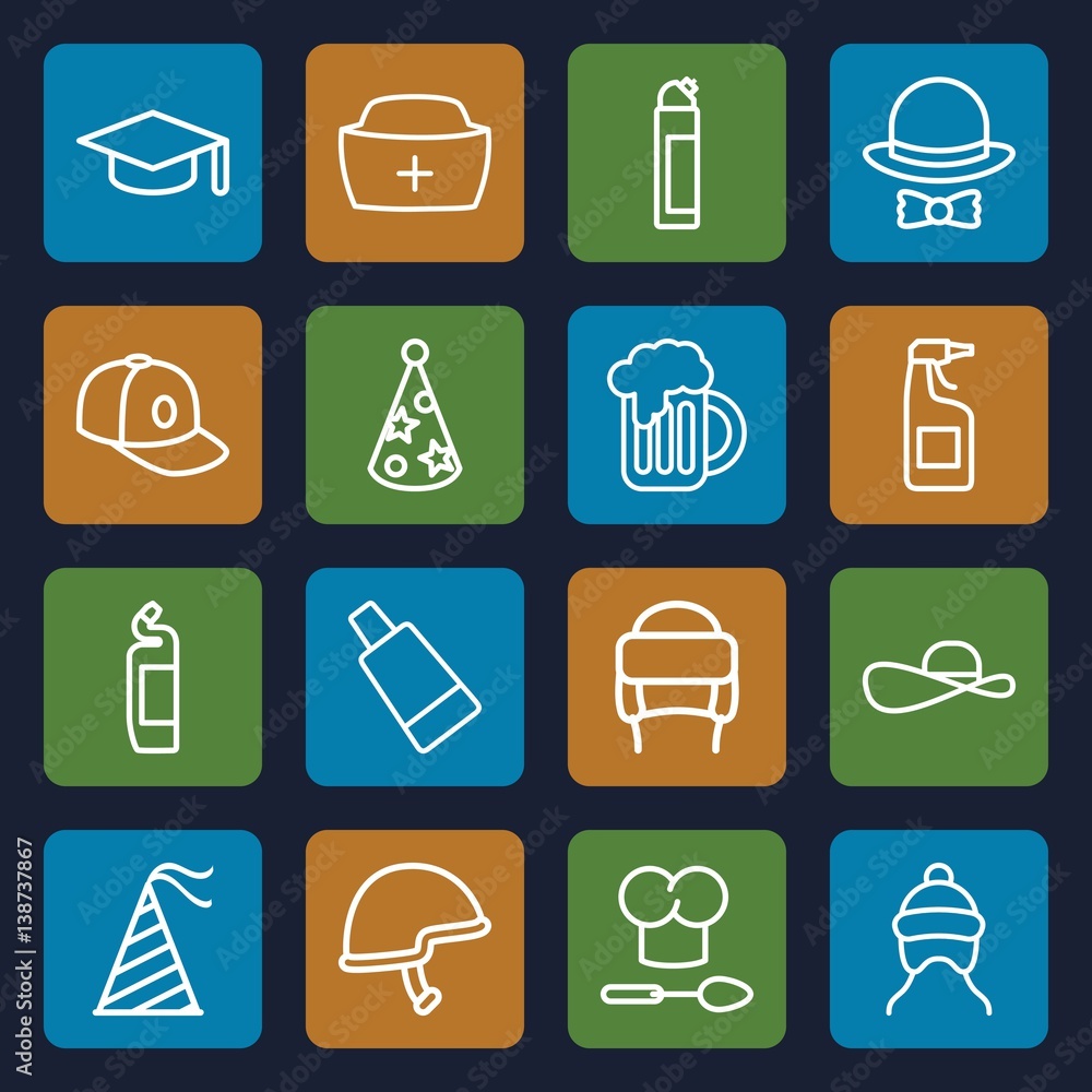 Set of 16 cap outline icons