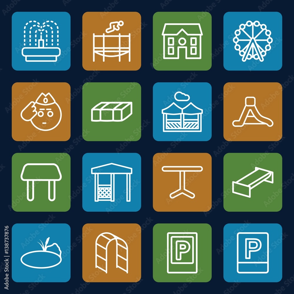 Set of 16 park outline icons Set of 16 park outline icons