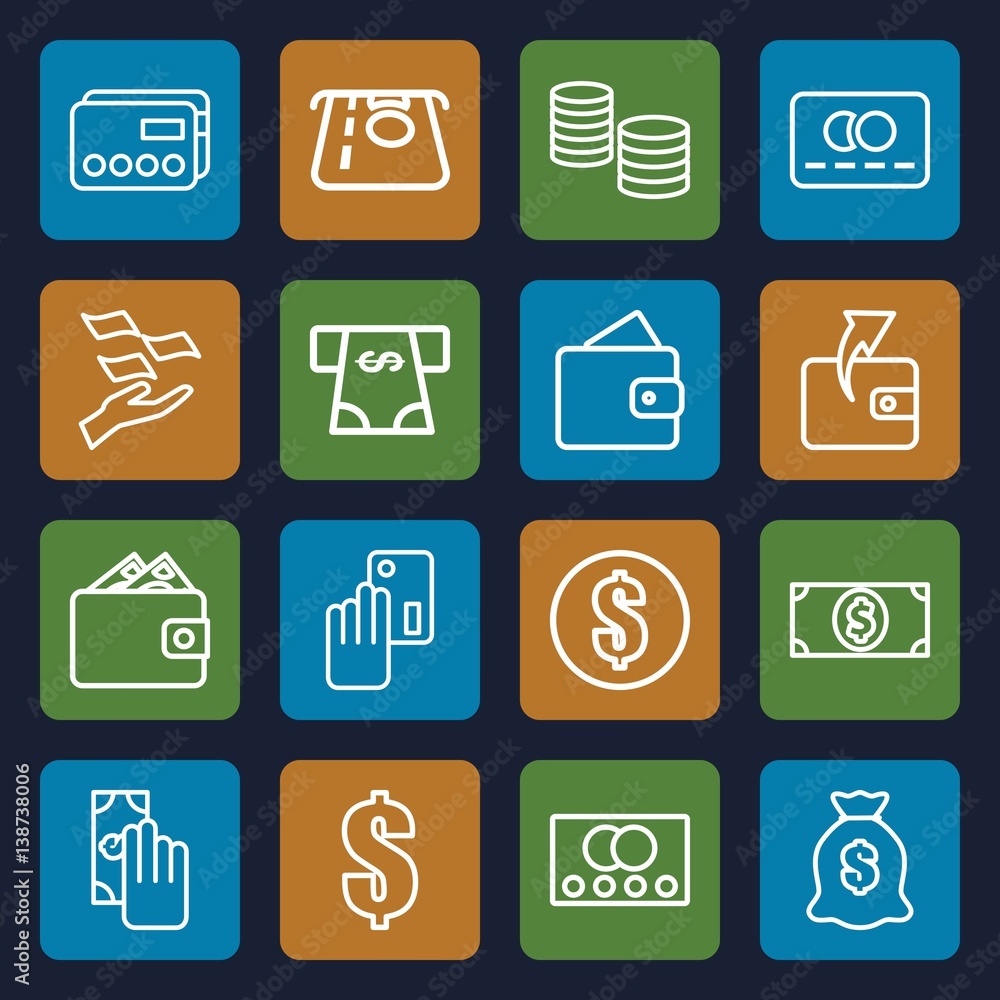 Set of 16 pay outline icons Set of 16 pay outline icons