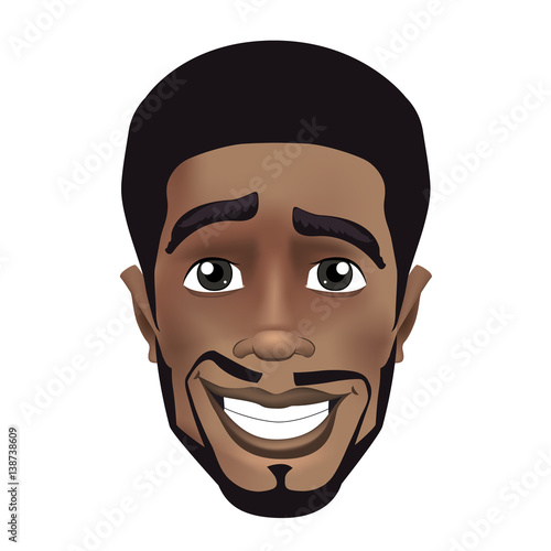 Cute color vector illustration of beard afro black guy face avatar. Positive young black guy smiling.