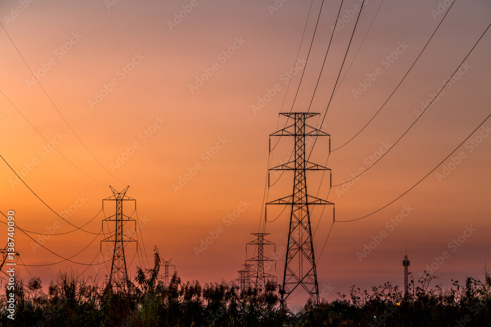 Fototapeta premium Mobile tower silhouette with twilight evening sky.