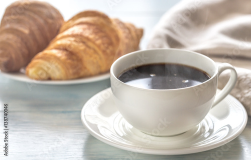 Croissants with cup of coffee