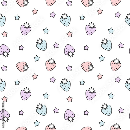 cute colorful strawberry and stars seamless vector pattern background illustration

