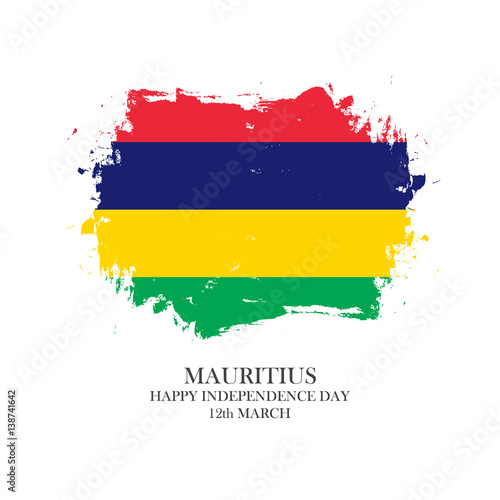 Mauritius Happy Independence Day  12 march greeting card with brush stroke in national colors. Vector illustration.