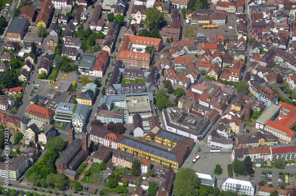 aerial view of the downtown area of  Lahr, Ortenau in Baden Germany