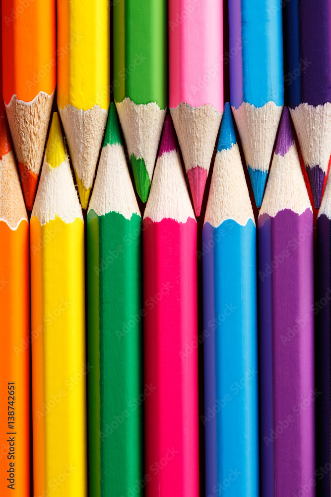 Row of the vertical Color pencils close up Row of the vertical Color pencils close up