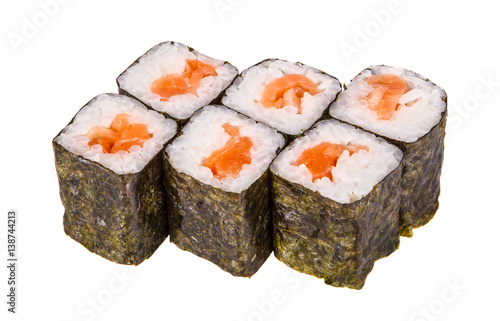 rolls with salmon on a white background