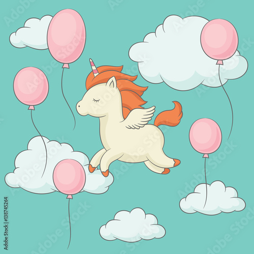 Unicorn with wings flying in the sky