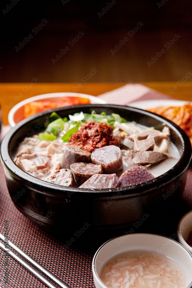 Sundae-gukbap.  Korean Sausage and Rice Soup.