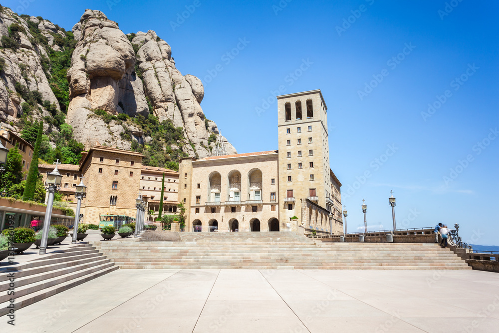 Fototapeta premium Santa Maria de Montserrat Abbey on the mountain of Montserrat, near Barcelona, Catalonia, Spain.