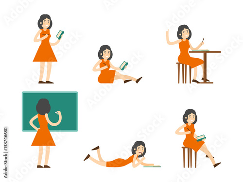 Flat Studying Woman Set