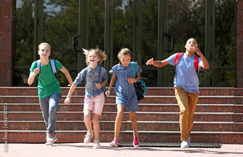 Cute kids running out of sc...