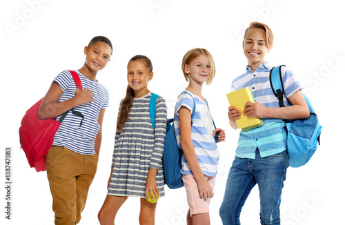 Cute schoolchildren, isolat...