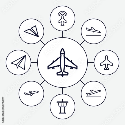 Set of 9 aircraft outline icons