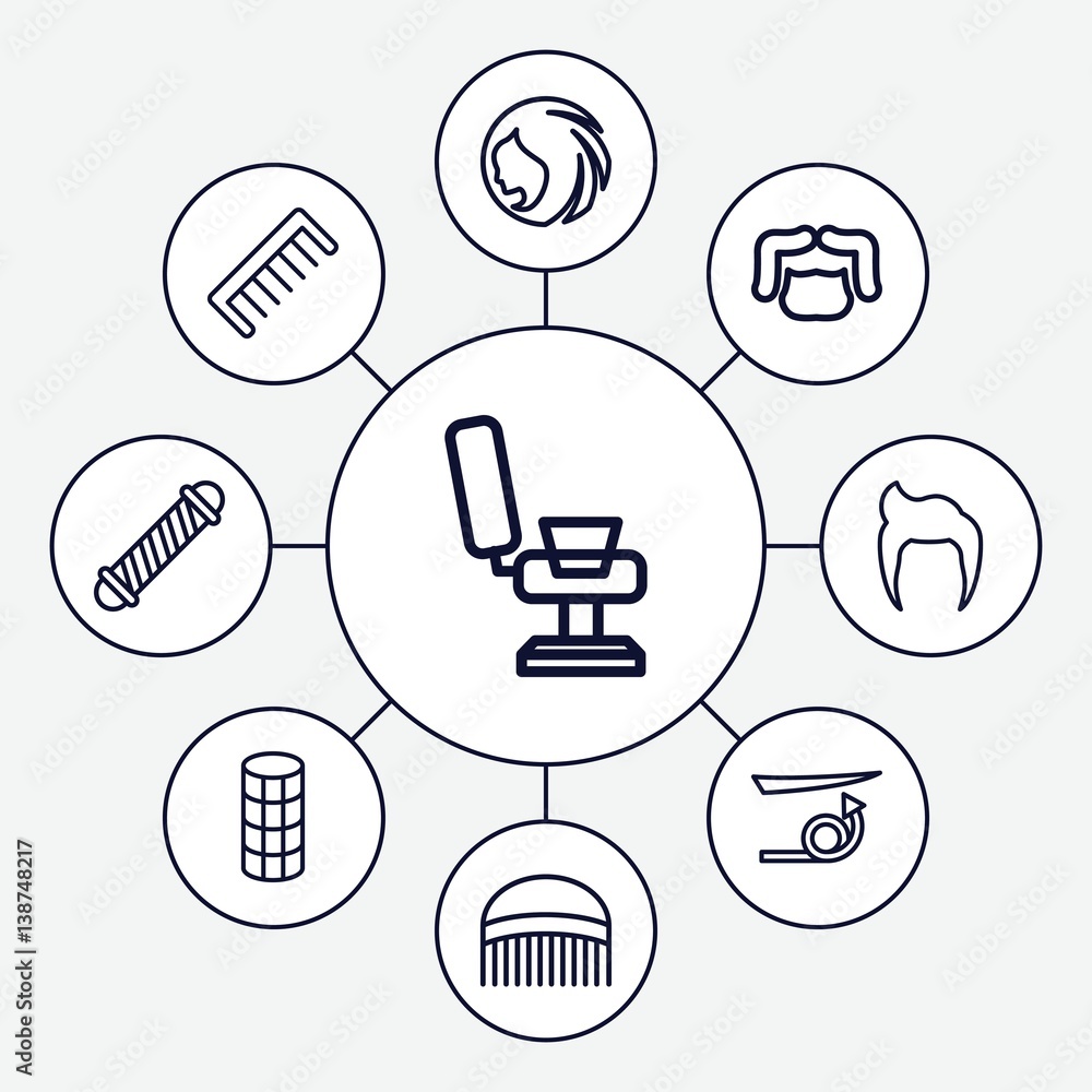 Set of 9 haircut outline icons Set of 9 haircut outline icons