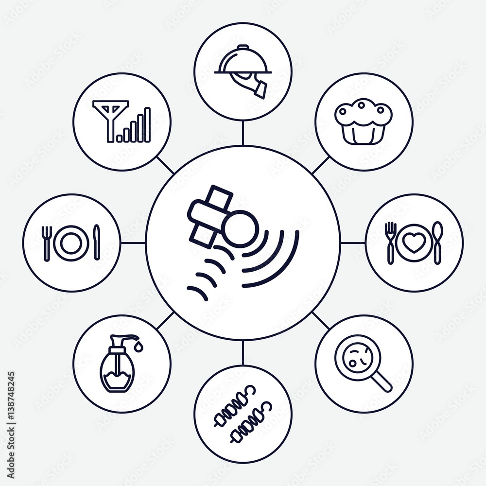 Set of 9 dish outline icons Set of 9 dish outline icons