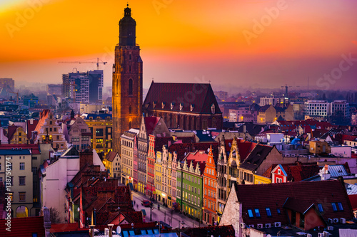 Panorama illuminated old town of Wroclaw at night. Popular travel destination in Poland. High dynamic range. © romas_ph