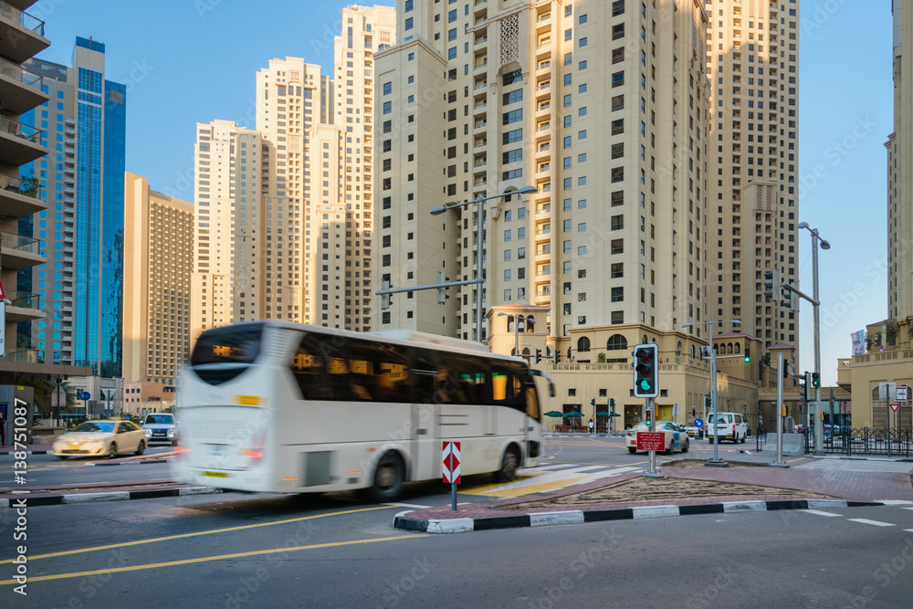 Crossroad in Dubai, traffic in motion Crossroad in Dubai, traffic in motion