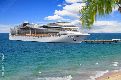 Luxury Cruise Ship at pier on summer day