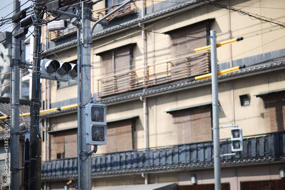 Pedestrian crossing equipped with traffic lights in the city, Japan. Pedestrian crossing equipped with traffic lights in the city, Japan.