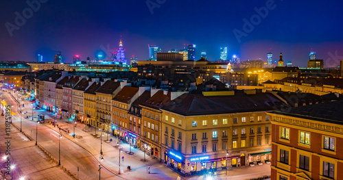 Krakowskie Przedmiescie street at night, part of the Royal Route in the city of Warsaw, Poland.