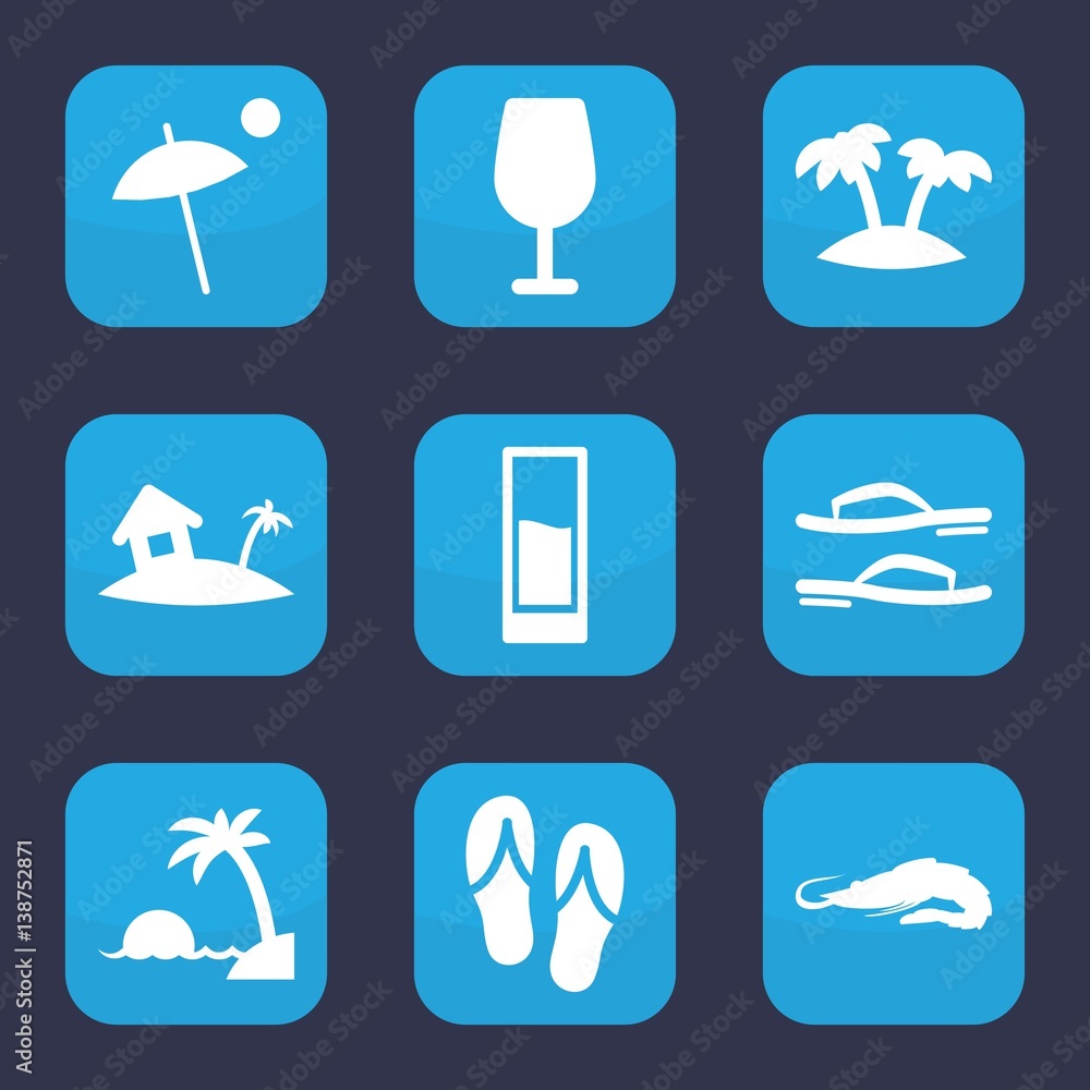 Set of 9 tropical filled icons Set of 9 tropical filled icons