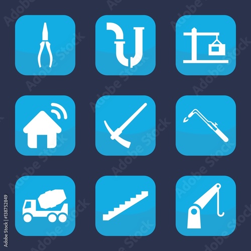Set of 9 construction filled icons