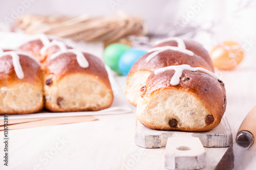 Hot cross buns on Easter table