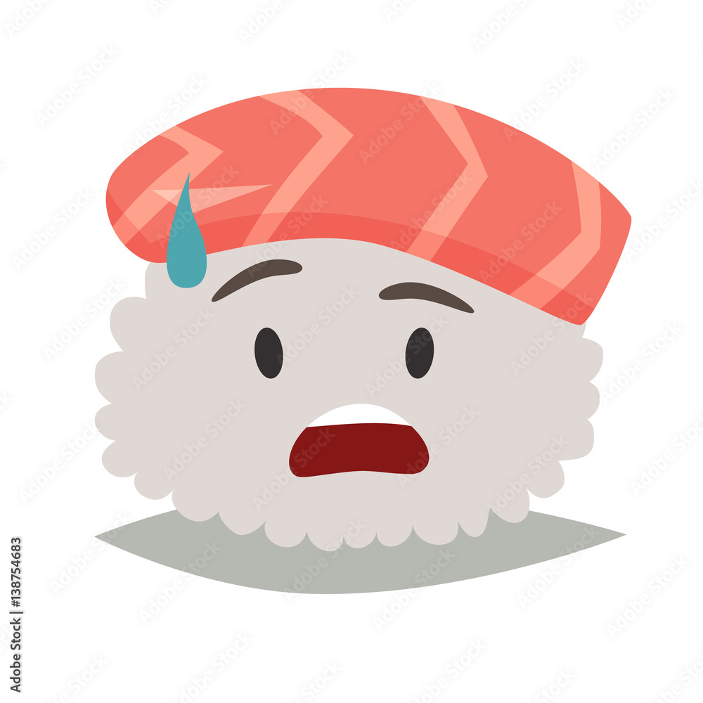 Sashimi funky emoji vector illustration. Cute sad sushi in sunglasses icons. Sashimil whith salmon funny sticker, flat cartoon style. Isolated on white background Sashimi funky emoji vector illustration. Cute sad sushi in sunglasses icons. Sashimil whith salmon funny sticker, flat cartoon style. Isolated on white background