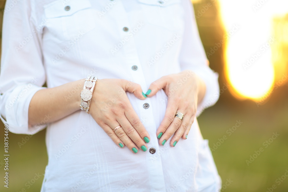Fototapeta premium pregnant woman on a walk in the Park on a Sunny day