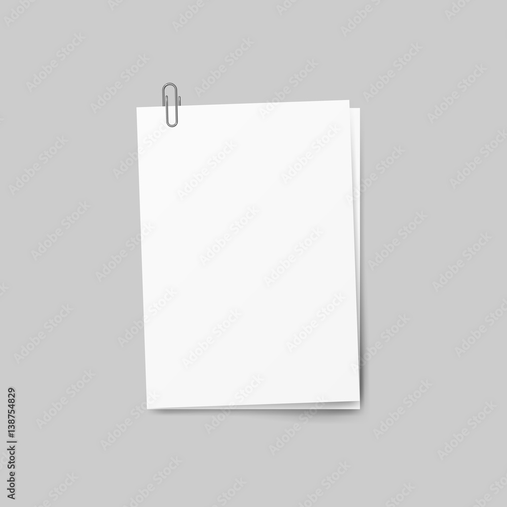 Realistic several sheets of paper and a metal paper clip isolated on background. 3d Vector illustration Realistic several sheets of paper and a metal paper clip isolated on background. 3d Vector illustration