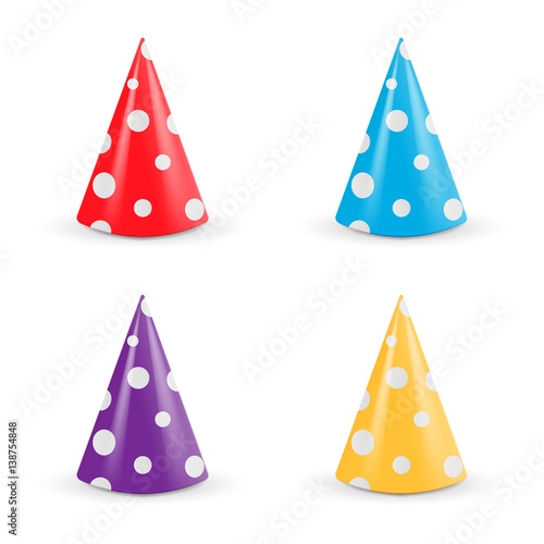 Realistic Party hat set. Collection 3d vector illustration isolated on white background. Vector illustration.