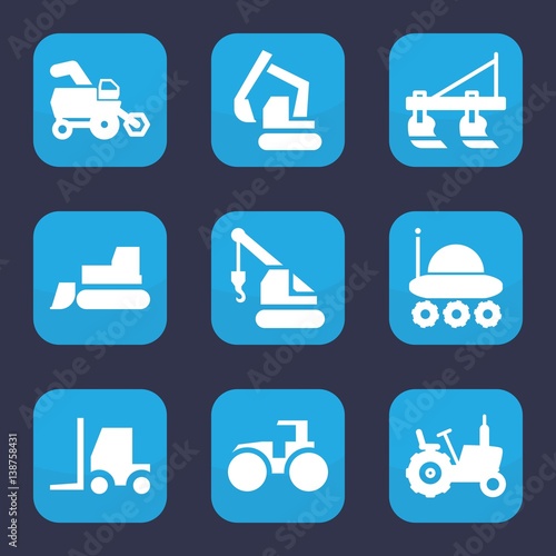 Set of 9 filled tractor icons