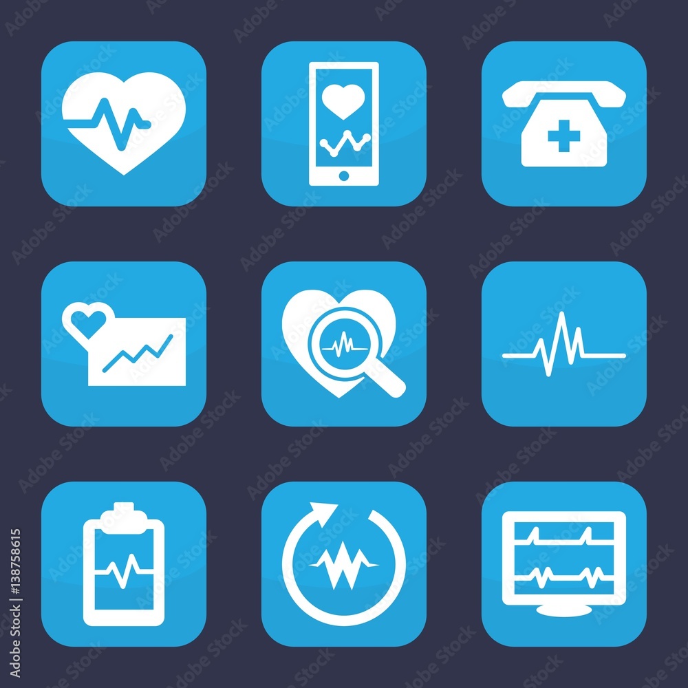 Set of 9 filled cardiogram icons Set of 9 filled cardiogram icons