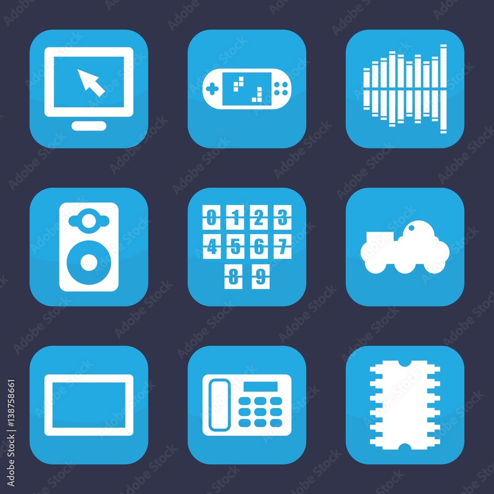 Set of 9 filled electronic icons Set of 9 filled electronic icons