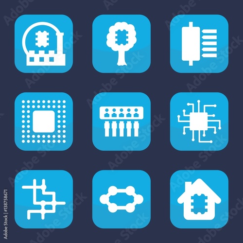 Set of 9 filled cpu icons