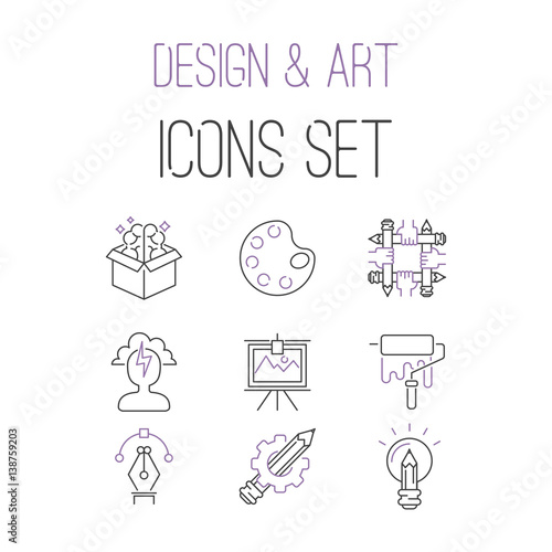 art icons set vector illustration design linear symbols artistic pictogram creativity button graphic collection thin symbol icon line flat isolated